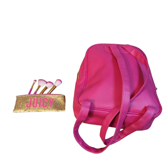Juicy Couture Pink Blk Sequins Backpack, Gold Glitter Makeup Bag & Brushes - Picture 5 of 10